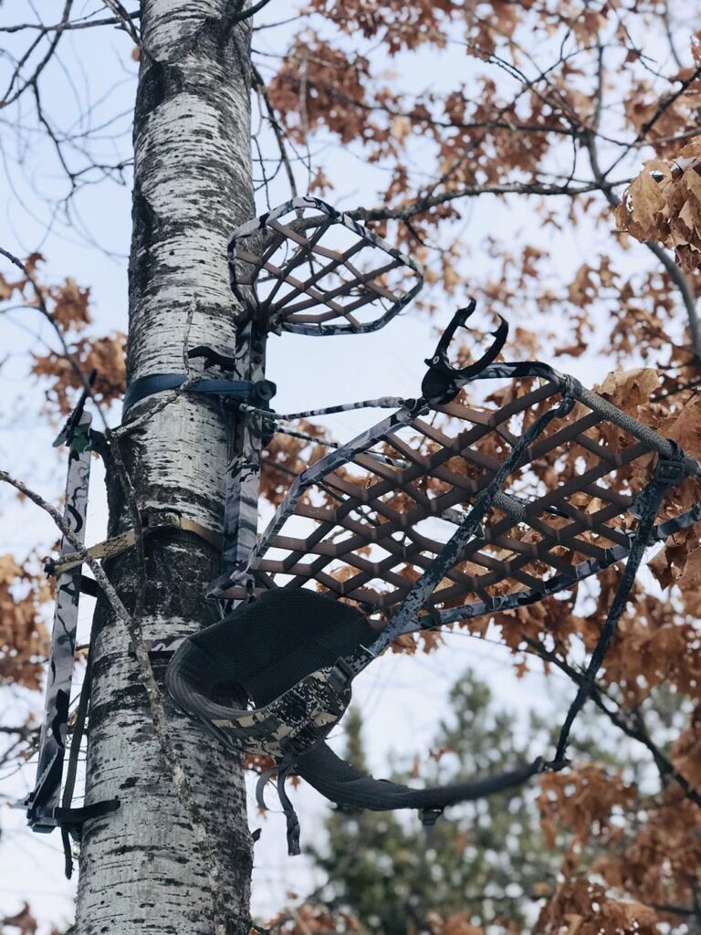 Treestand wrapped in Smoke Camo Treestand Kit