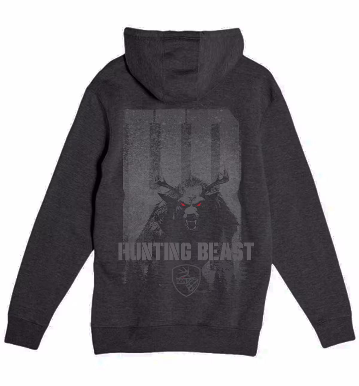 Hunting Beast creature hoodie charcoal back