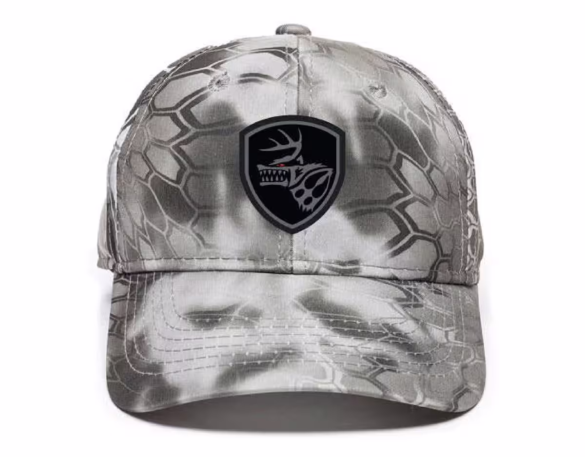 Hunting Beast Raid camo hat front with logo