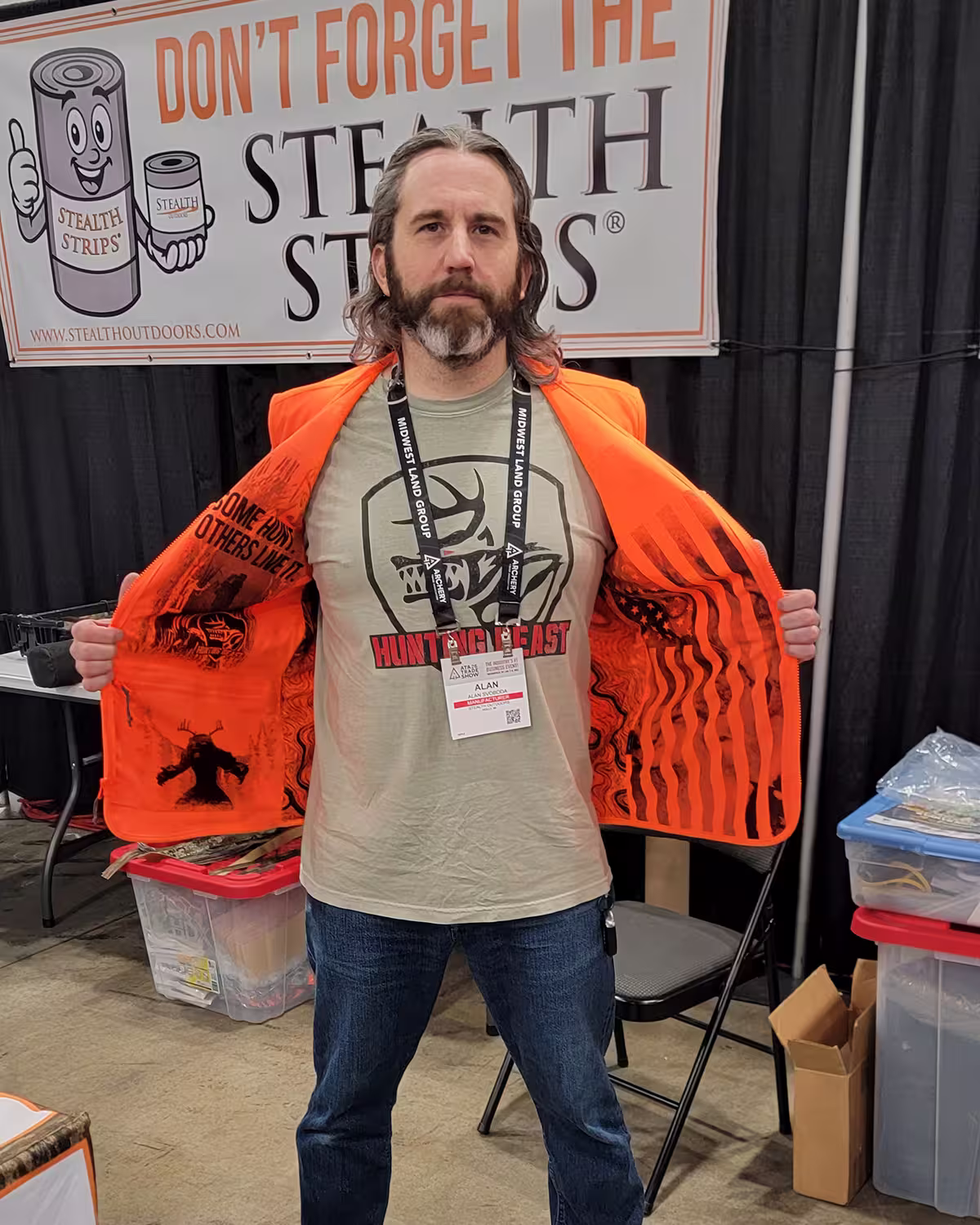 Hunting Beast Tactical Vest in Safety Orange front on person showing inside